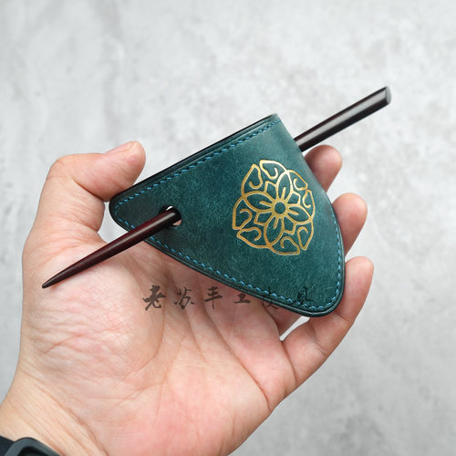 手工皮具定制皮发簪复古小众中国风小叶紫檀百搭簪子来图案可定制