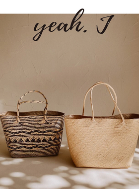 ins巴厘岛YEAH J手工艺编织图腾单肩包时尚黑白海滩野餐度假家装