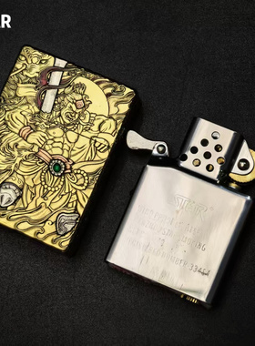 STAR恒星ST9黄铜浮雕镶嵌不动明王煤油打火机黄铜镶嵌煤油机
