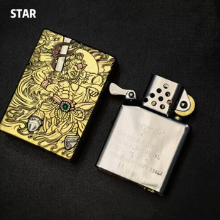 STAR恒星ST9黄铜浮雕镶嵌不动明王煤油打火机黄铜镶嵌煤油机