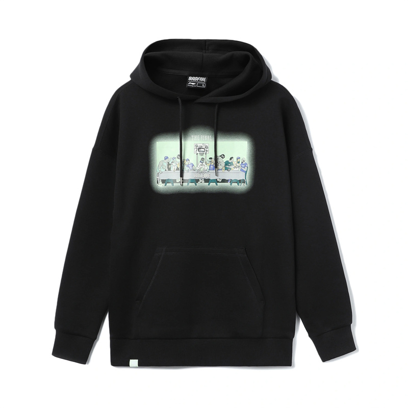 李宁连帽印花宽松卫衣