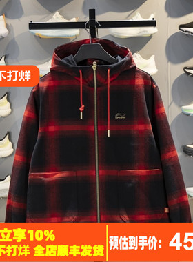 李宁日进斗金外套男子2026春季红色复古格子宽松连帽夹克AFDW137