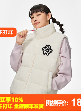 李宁冬季新款马甲长乐未央女子宽松鸭绒针织羽绒休闲马甲AYMS088