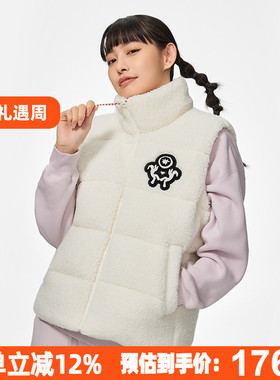 李宁冬季新款马甲长乐未央女子宽松鸭绒针织羽绒休闲马甲AYMS088