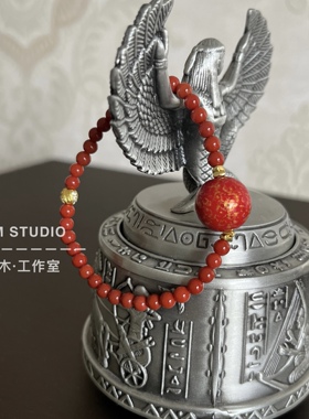 星木原创天然南红玛瑙大漆珠手链招财红色女士小众水晶小米珠戒指