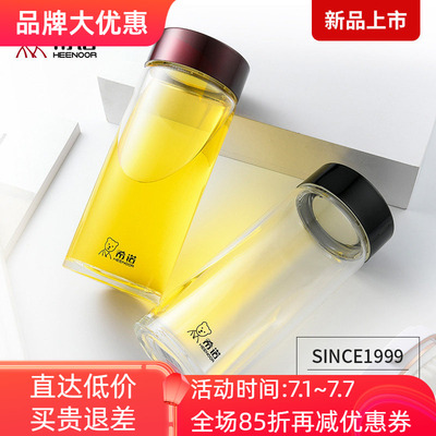 希诺单层玻璃杯子加厚家用车载办公男女大容量喝水泡茶7563 7566