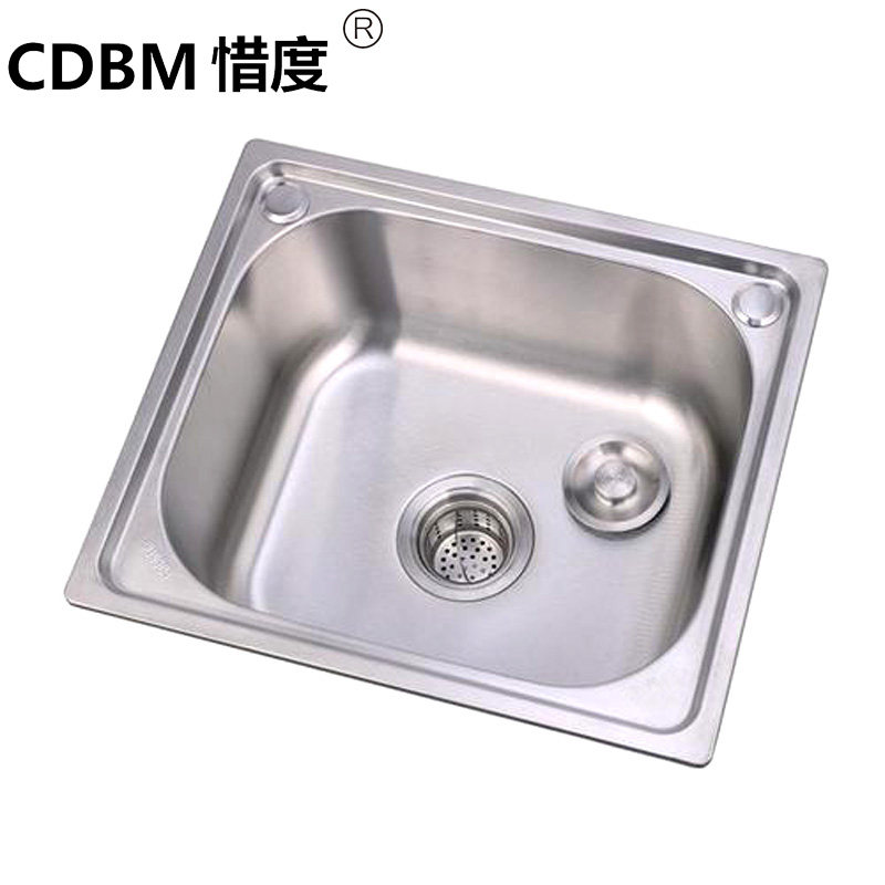 惜度304不锈钢水槽单槽水斗台上盆单盆厨房台盆家用洗菜池拉丝u.