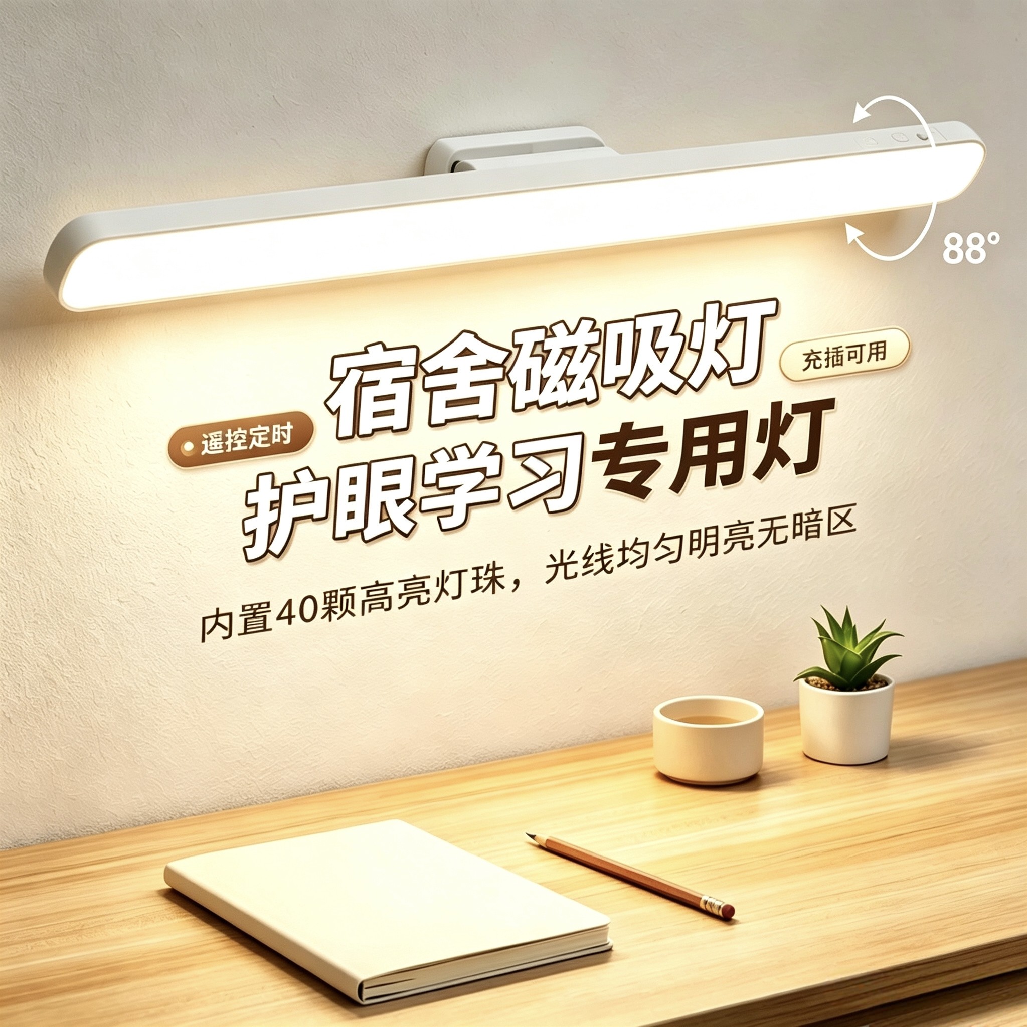 台灯磁吸护眼学习专用可充电悬挂式酷毙灯大学生宿舍充插两用夜灯