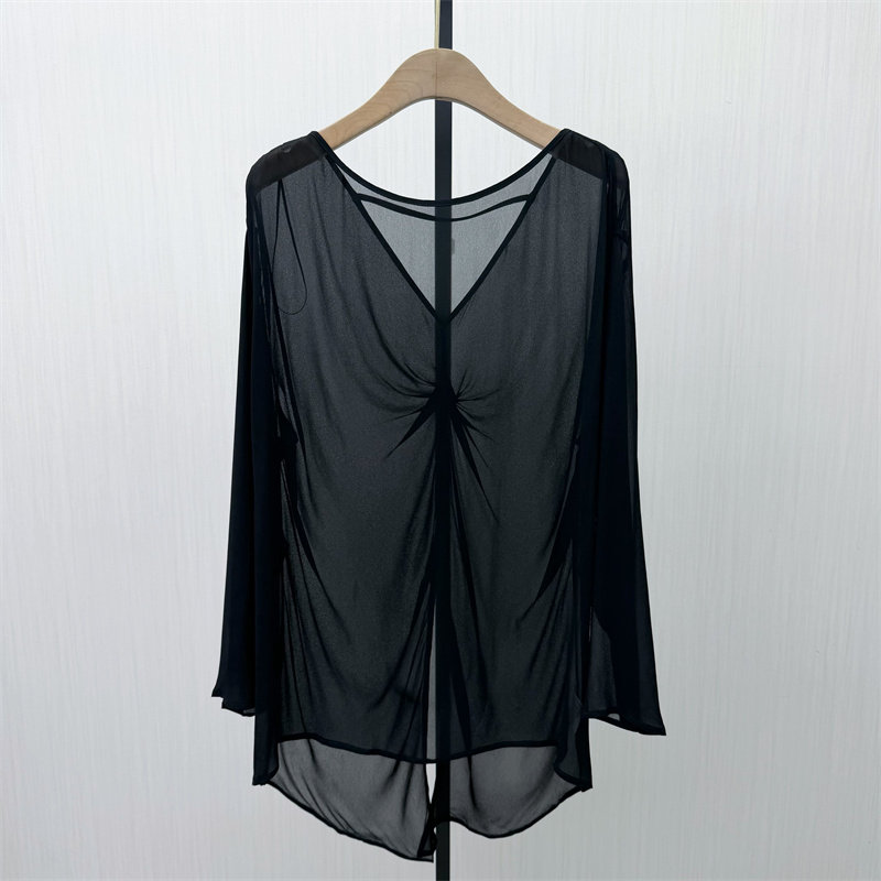 良月●2026夏季新品 轻薄长袖罩衫女宽松中长款慵懒套头上衣3189