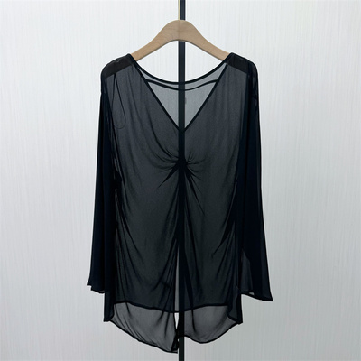 良月●2026夏季新品 轻薄长袖罩衫女宽松中长款慵懒套头上衣3189
