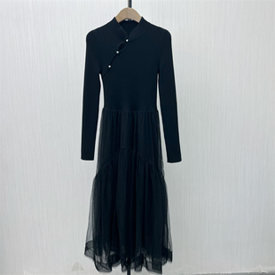 恩●2025冬季新品 针织拼接长裙女气质通勤显瘦假两件连衣裙907