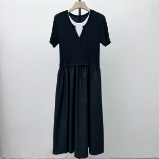 香●2026夏季新品 针织拼接假两件连衣裙女气质修身显瘦长裙3304