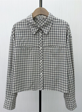 C●2026春季新品 复古格纹衬衫女休闲通勤宽松百搭长袖上衣1382