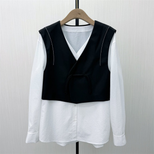 2026春季 休闲时尚 新品 衬衫 显瘦马甲女865 两件套宽松百搭长袖 恩