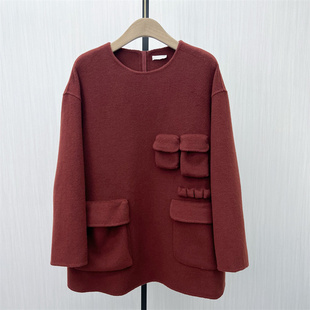 双面呢大衣女中长款 新品 气质宽松绵羊毛呢外套8085 2025冬季