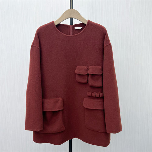 C●2025冬季新品 双面呢大衣女中长款气质宽松绵羊毛呢外套8085