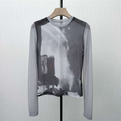 恩●2026春季新品 网纱打底衫女轻薄内搭修身显瘦长袖t恤上衣628