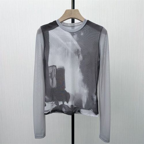 恩●2026春季新品 网纱打底衫女轻薄内搭修身显瘦长袖t恤上衣628