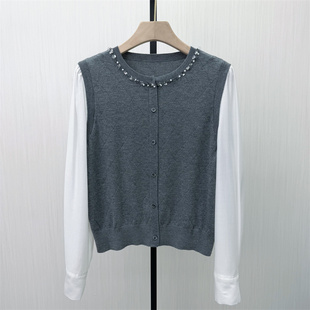 香●2026春季新 假两件时尚针织拼接休闲设计感宽松长袖上衣1675