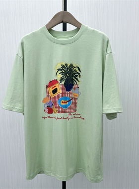 fei●2025秋季新品 印花短袖T恤女宽松休闲百搭显瘦打底上衣7028