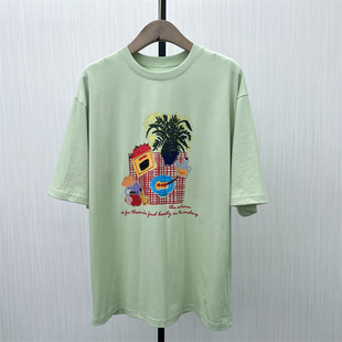 印花短袖 新品 T恤女宽松休闲百搭显瘦打底上衣7028 2025秋季 fei