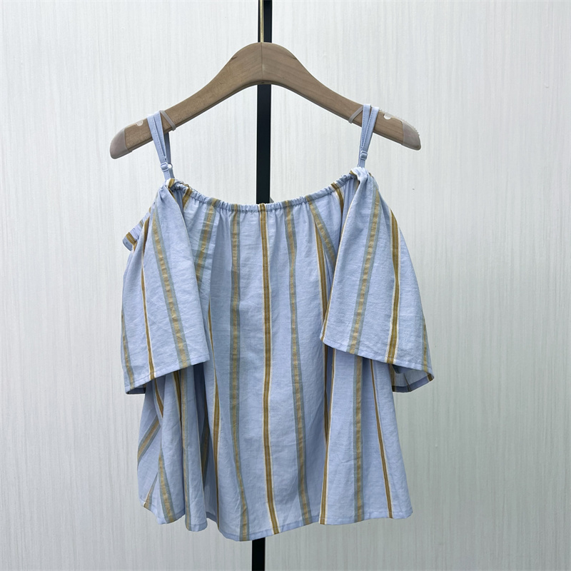 fei●2025夏季新品 棉麻短袖衬衫女设计感小众露肩别致上衣6279
