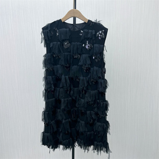 亮片流苏连衣裙女设计感小众气质无袖 新品 裙子571 2025秋季 艾