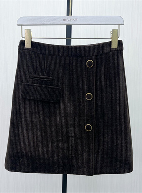 良月●2025冬季新品 灯芯绒半身裙女高腰显瘦直筒休闲a字短裙9356