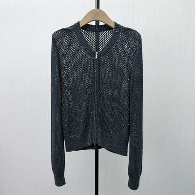 恩●2026春季新品 镂空针织开衫女宽松休闲百搭长袖毛衫上衣986