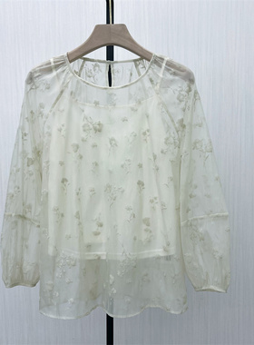 fei●2024秋季新品 轻薄网纱衬衫女气质通勤修身百搭长袖上衣7237