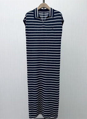 恩●2026夏季新品 polo领条纹针织连衣裙女宽松休闲长款T恤裙298