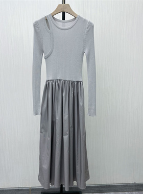 S●2025秋季新品 法式针织拼接连衣裙女气质通勤修身显瘦裙子332