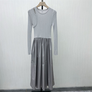 针织拼接连衣裙女气质通勤修身 法式 新品 显瘦裙子332 2025秋季