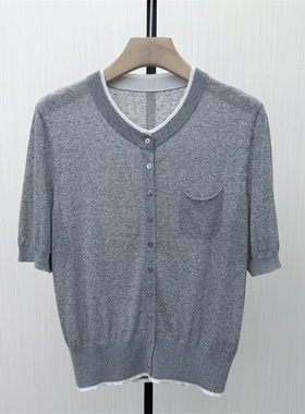 良月●2026夏季新品 短袖针织衫女气质薄款显瘦简约打底上衣8449