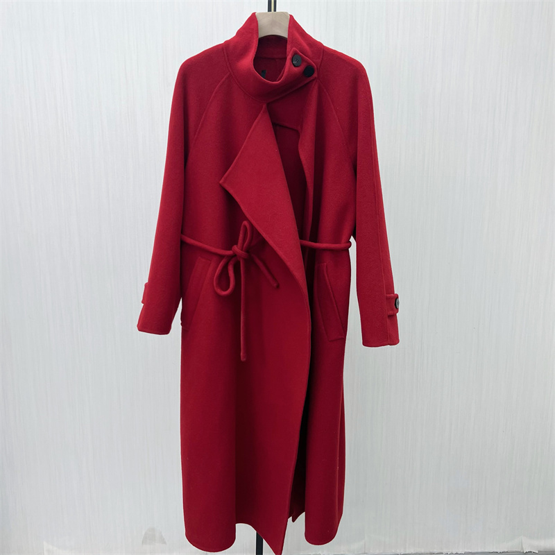 良月●2025冬季新 双面呢大衣女气质长款宽松绵羊毛呢子外套0085