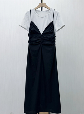 KA●2026夏季新品 假两件拼接连衣裙女休闲简约宽松T恤裙子9261