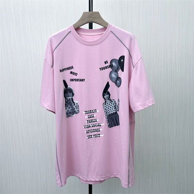 fei●2025夏季新品 印花短袖T恤女宽松休闲百搭中性慵懒上衣6076