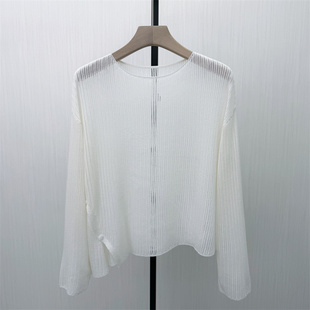 艾W●2026春季新品 镂空长袖罩衫女宽松慵懒风套头针织衫上衣5211