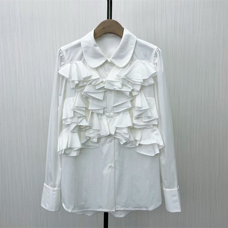 fei●2025春季新品 法式长袖衬衫女小众气质别致宽松打底上衣5010