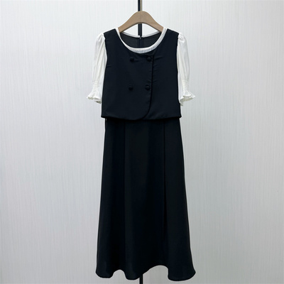 图●2026夏季新品 假两件拼接连衣裙女气质淑女小众显瘦长裙4227