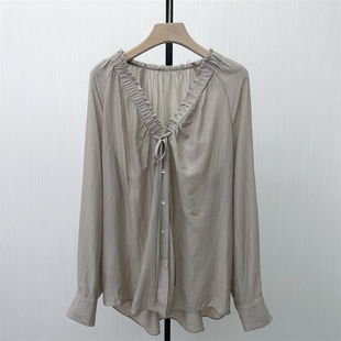 2026夏季 衬衫 新品 长袖 女小众气质别致宽松打底上衣551 法式
