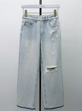 艾W●2026春季新品 阔腿牛仔裤女高腰显瘦宽松直筒休闲长裤2318