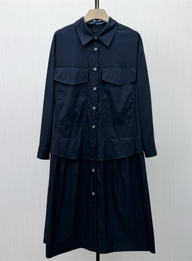 C●2026春季新品 简约a字连衣裙女气质宽松百搭长袖衬衫裙7250
