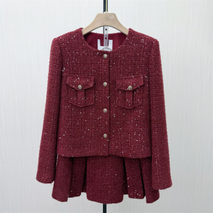 2026春季 西装 新品 女时尚 外套百褶短裙两件套014 粗花呢套装 香