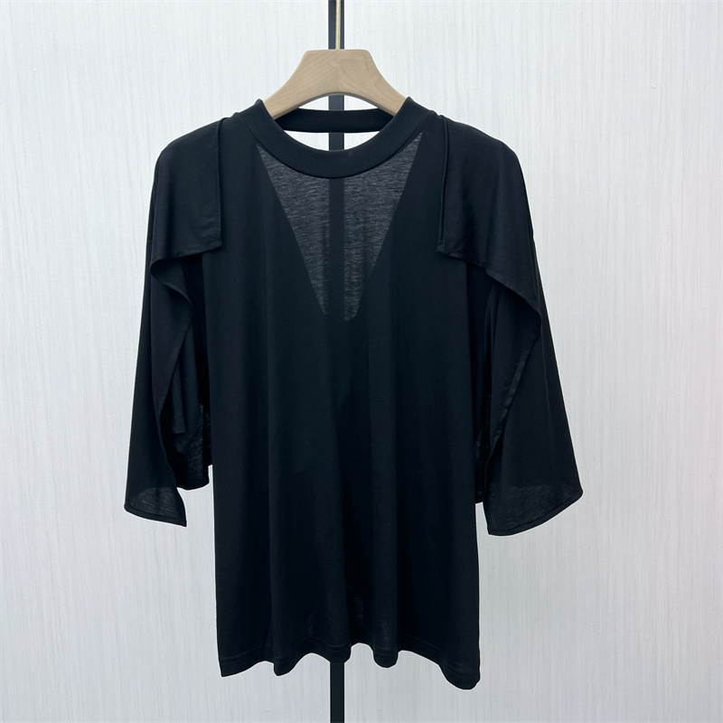 艾●2025夏季新品 露背短袖T恤女设计感慵懒风宽松休闲上衣579