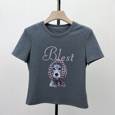 良月●2026春季新品 印花短袖T恤女修身显瘦休闲打底衫上衣6326