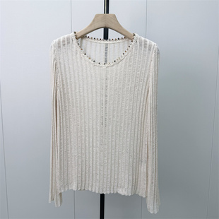 熠●2026秋季新品 镂空长袖罩衫女宽松慵懒风套头针织上衣3095