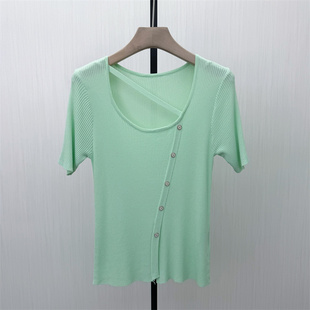 2026夏季 女气质修身 新品 针织衫 显瘦简约打底上衣1019 短袖 图