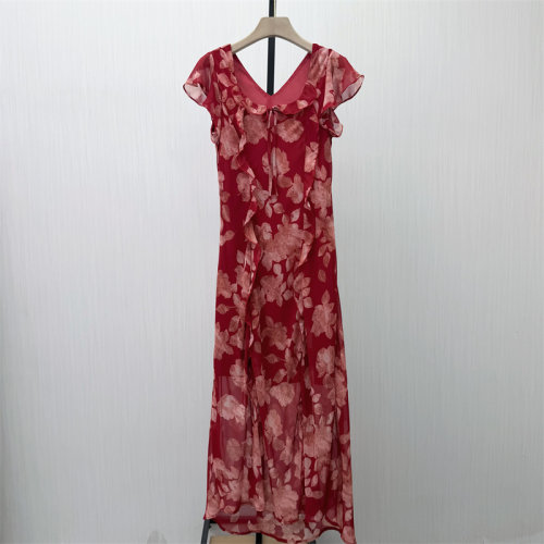 良月●2026夏季新品 雪纺v领连衣裙女法式温柔小清新茶歇裙子2813
