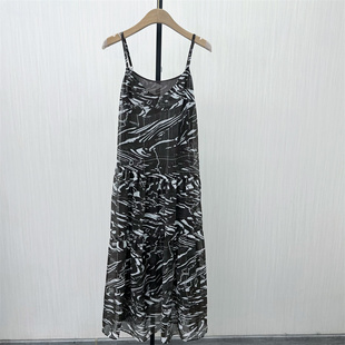 2025秋季 显瘦无袖 新品 雪纺吊带连衣裙女修身 a字长裙823 法式